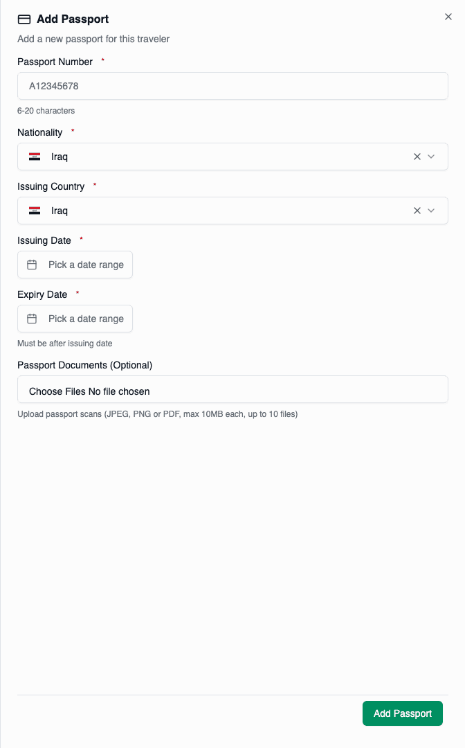 Add passport drawer