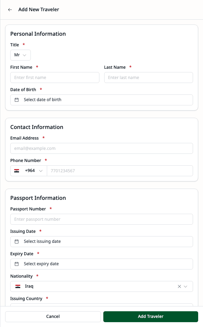 Add traveler form