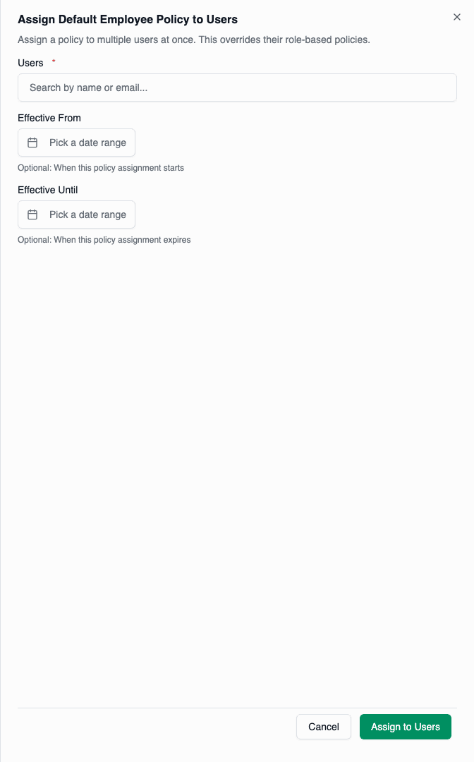 Assign policy to user with effective dates
