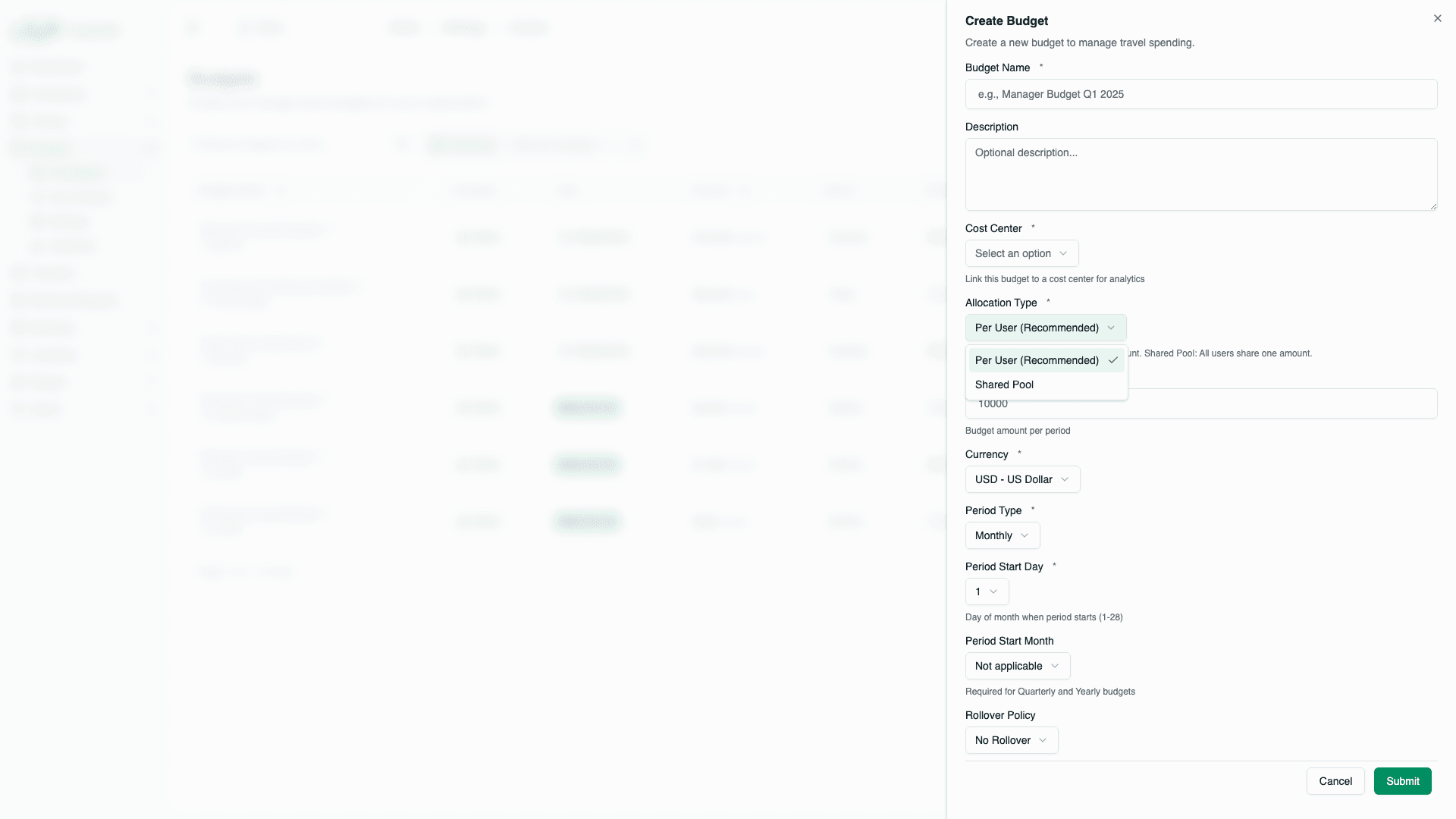 Allocation type options