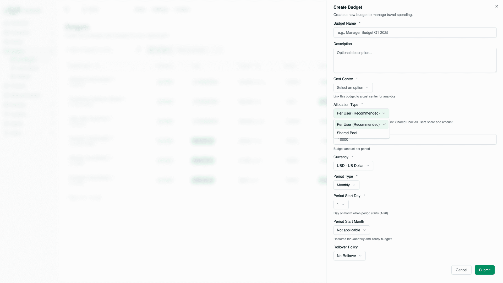 Allocation type options