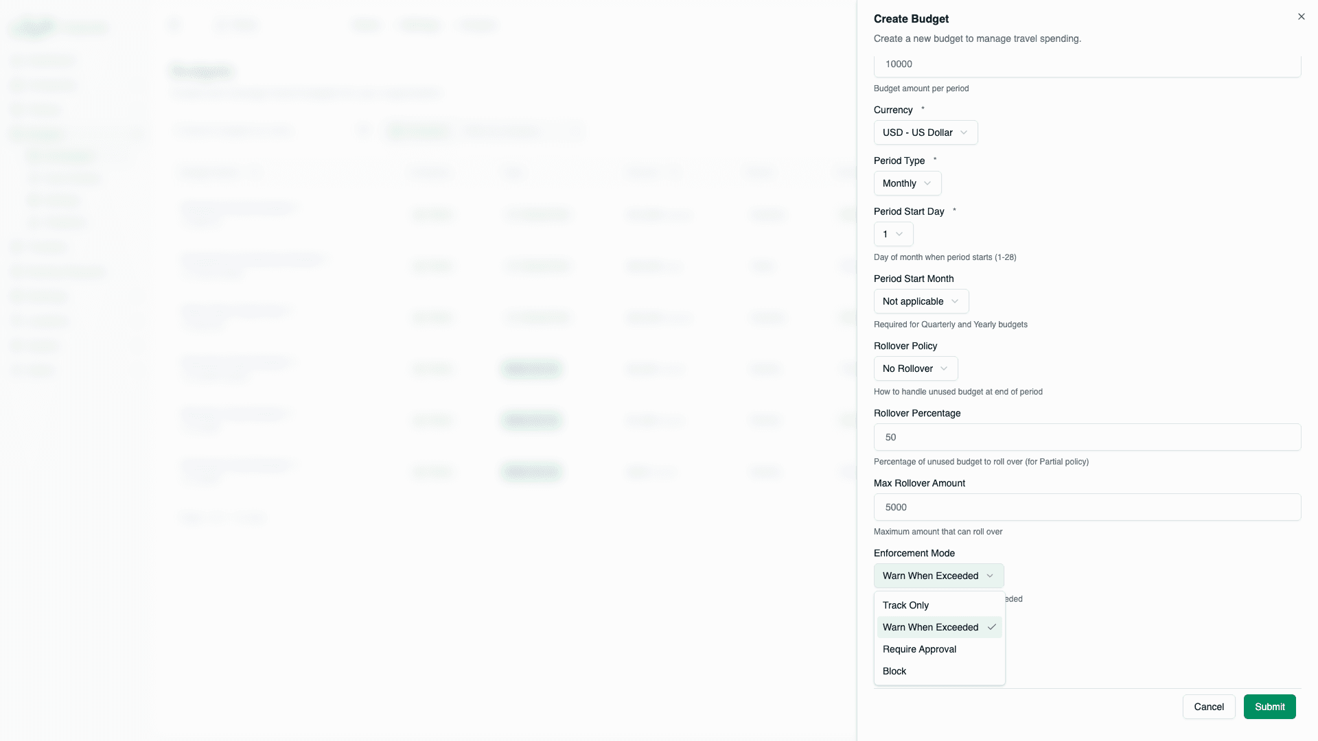 Enforcement mode options