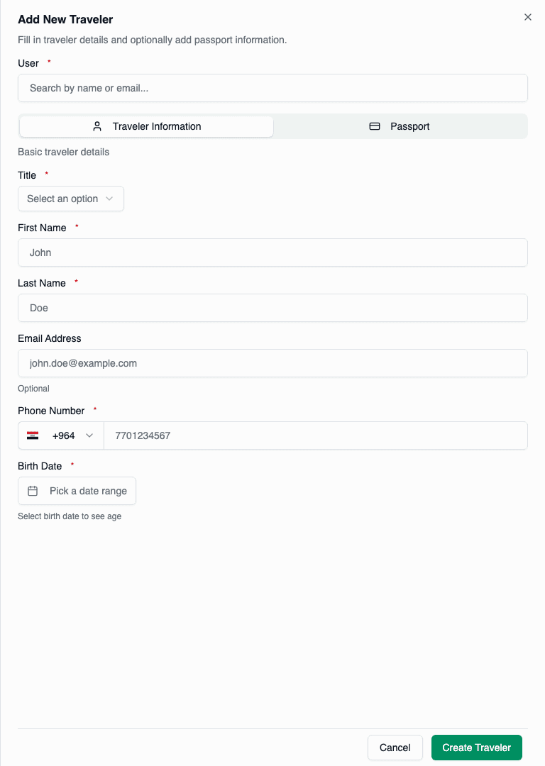 Create traveler drawer