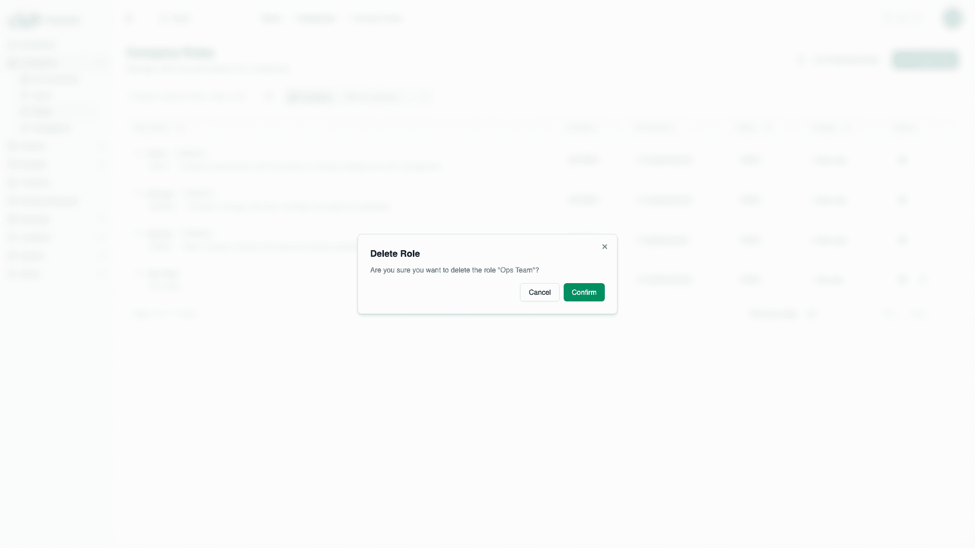 Delete role confirmation dialog