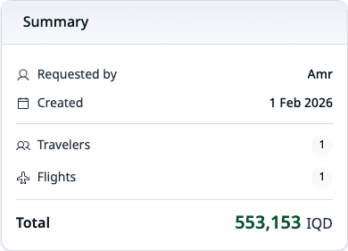Summary sidebar showing request totals