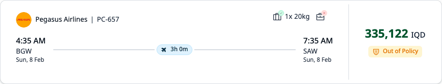 Flight card with policy badge