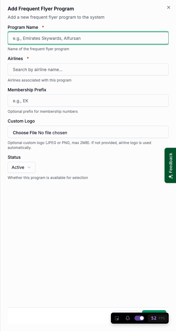 Frequent flyer program form