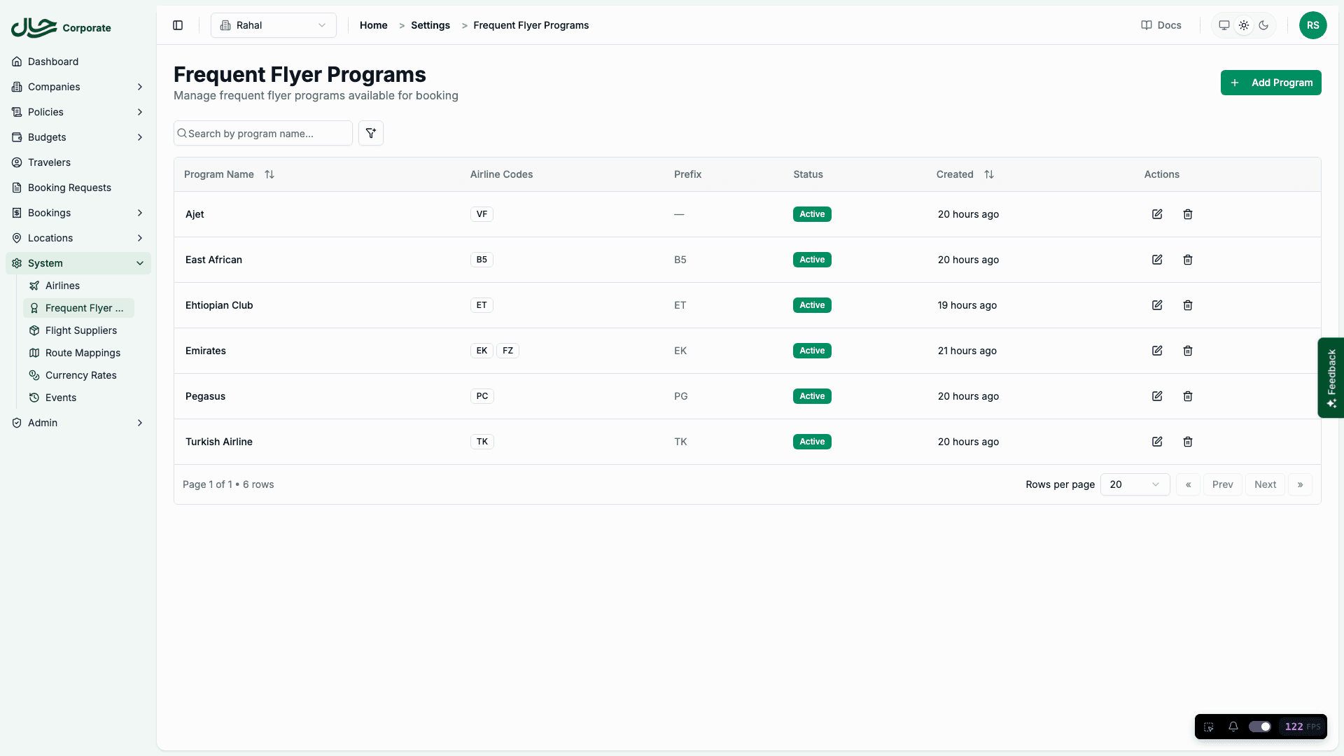 Frequent flyer programs list