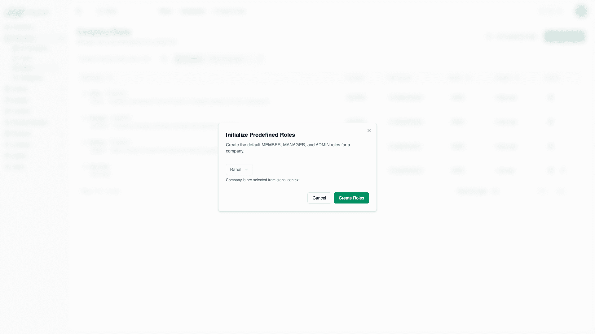 Init predefined roles dialog