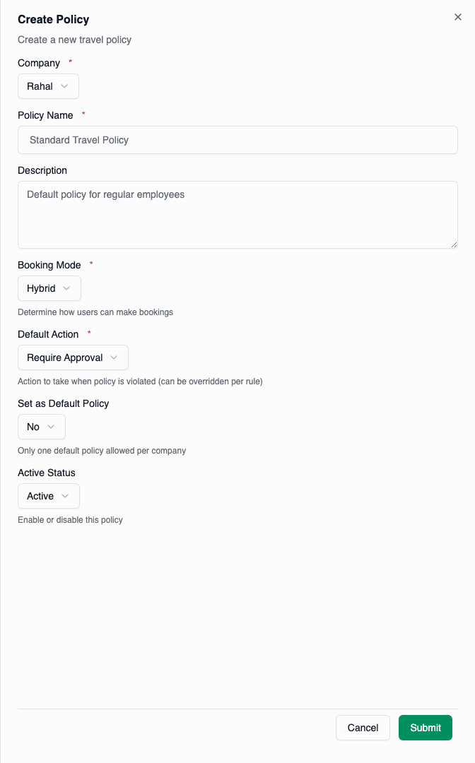 Create policy form