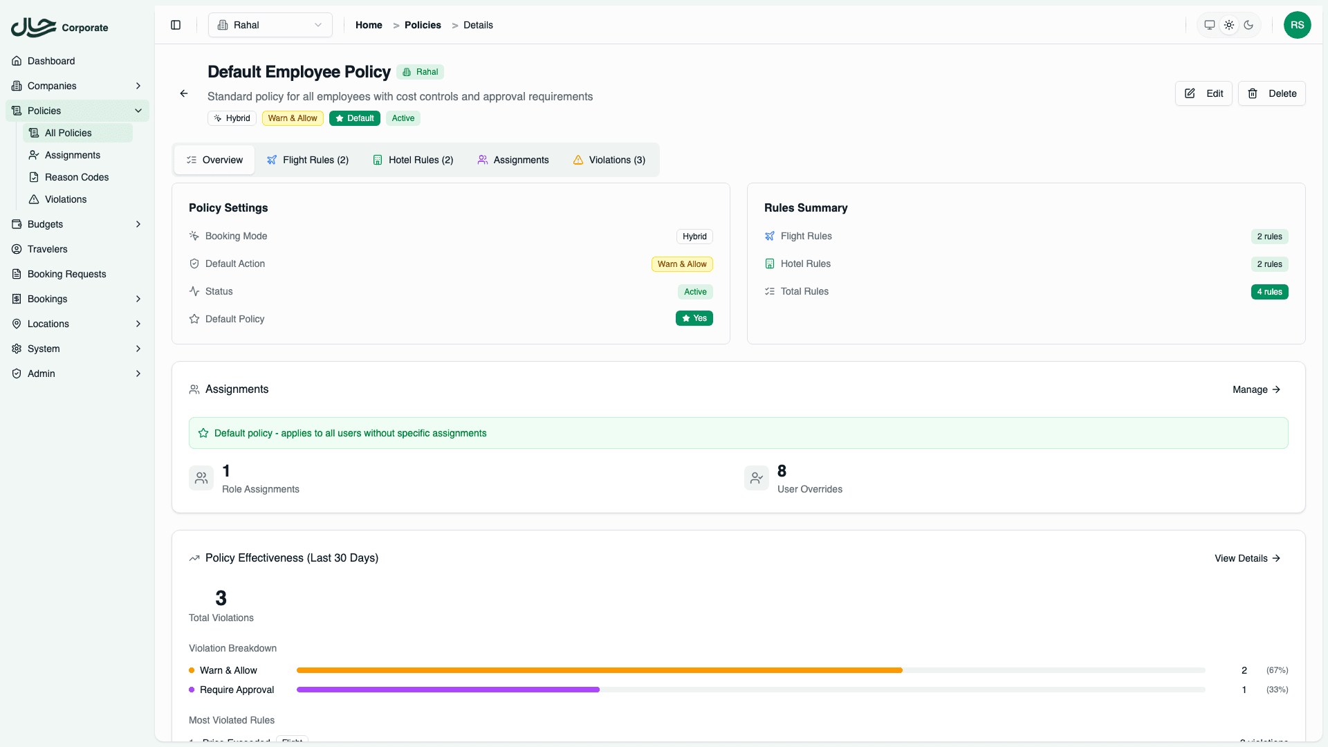 Policy Overview with Assignments section