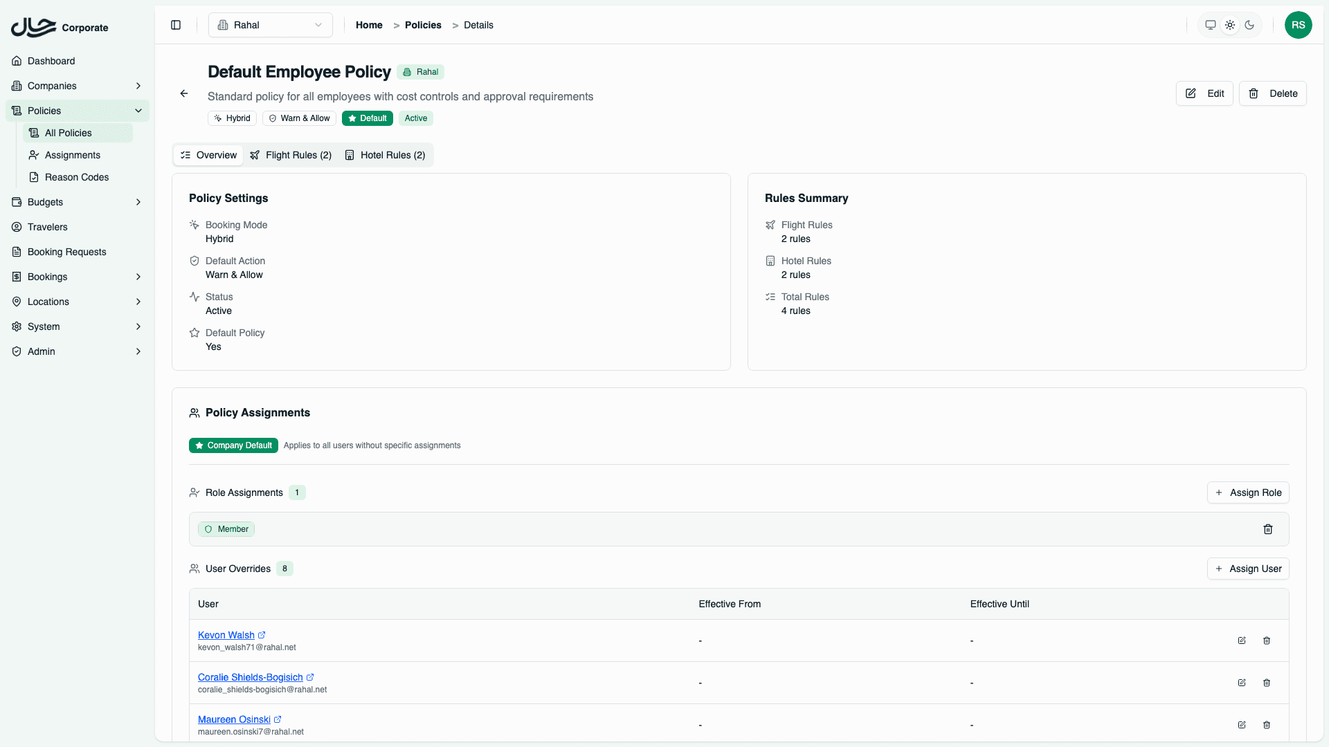 Policy Overview with Assignments section